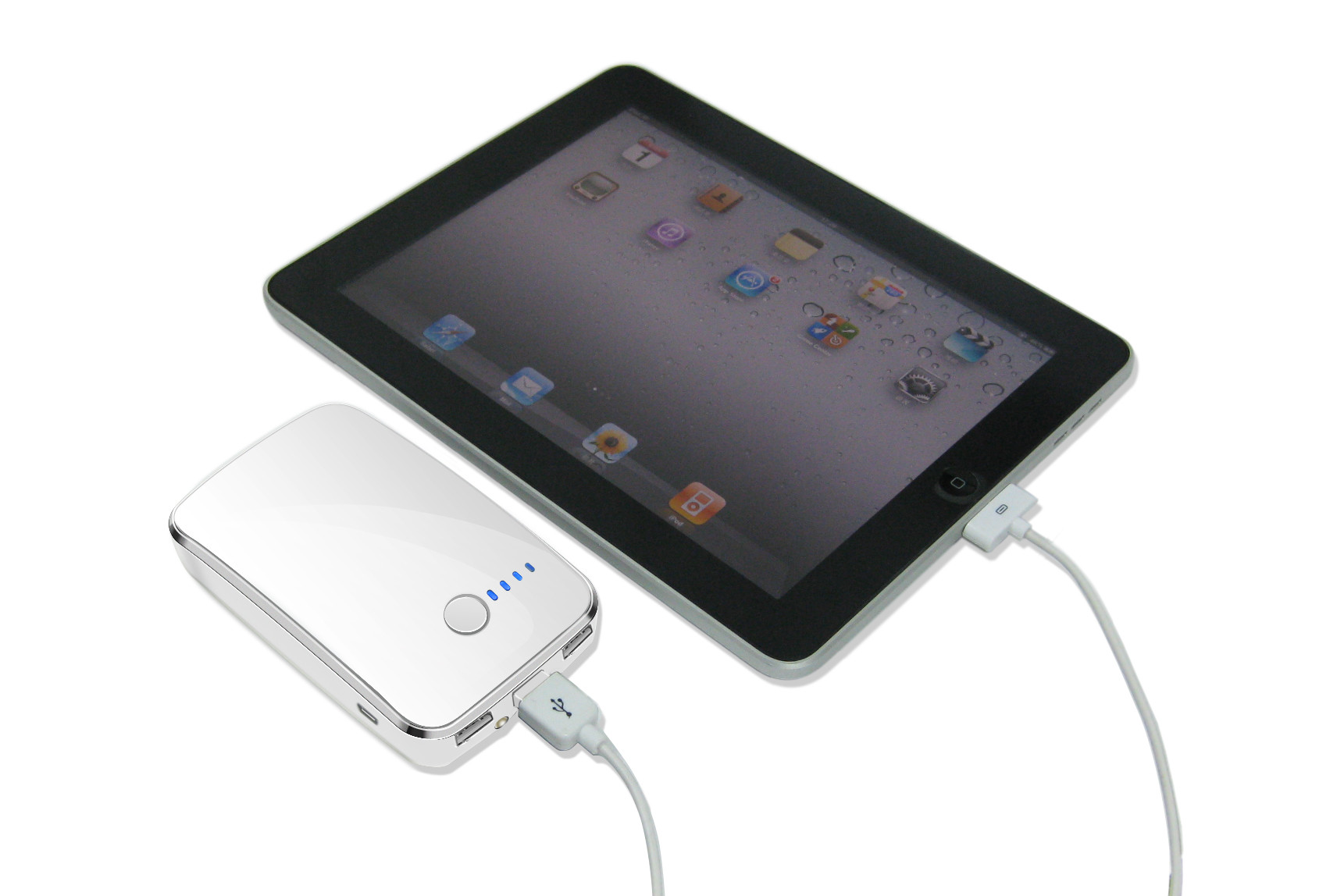 व्हाइट पोर्टेबल बैटरी पावर आइपॉड, iPad, मोबाइल फोन के लिए यूएसबी कनेक्टर के साथ पैक