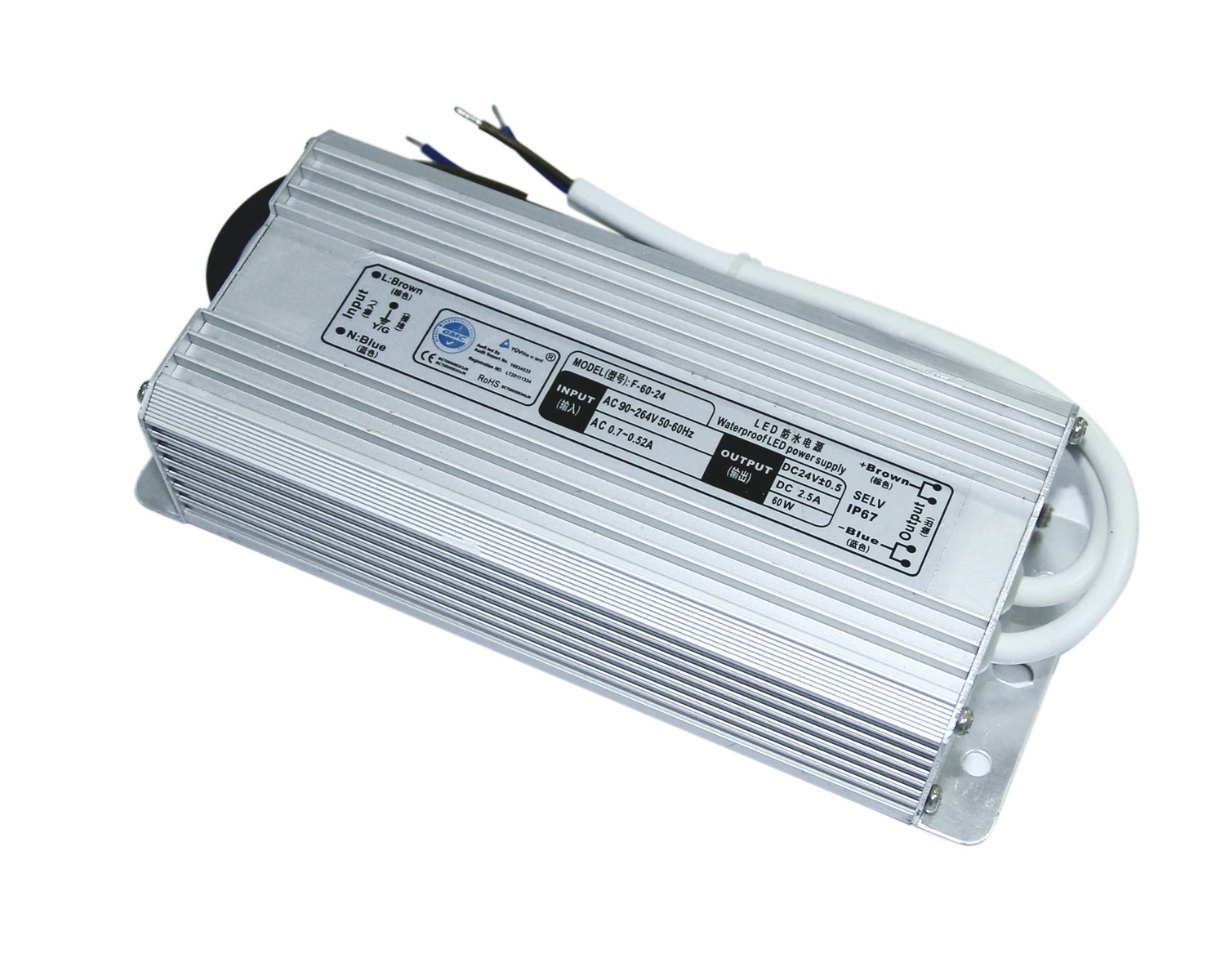 पोर्टेबल 24 वी डीसी 60W निविड़ अंधकार एलईडी चालक बिजली की आपूर्ति Platic EN55022 कक्षा एक के साथ मामला